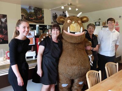 Posing with the cafe staff