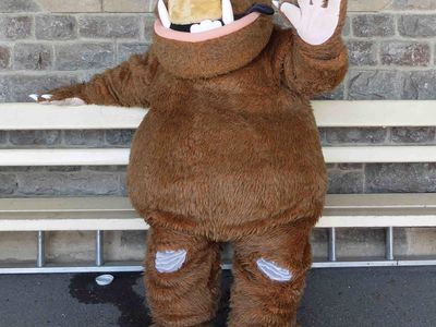 Gruffalo arrives on the platform and strikes a pose before his fans arrive