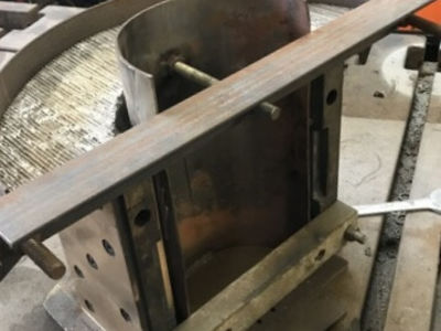One of the rear axleboxes in the mould ready for white metalling.
