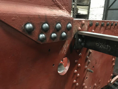 The rivets now in place in the boiler supports and tank brackets.